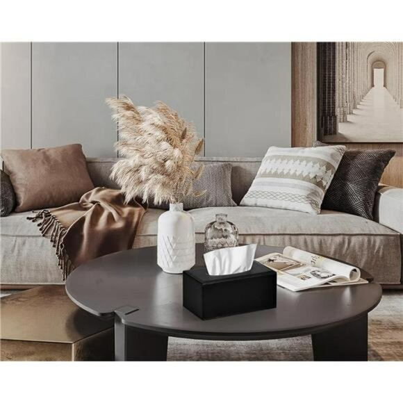 Black rectangular tissue box cover faux leather tissue holder for bathroom bedro - Picture 2 of 7